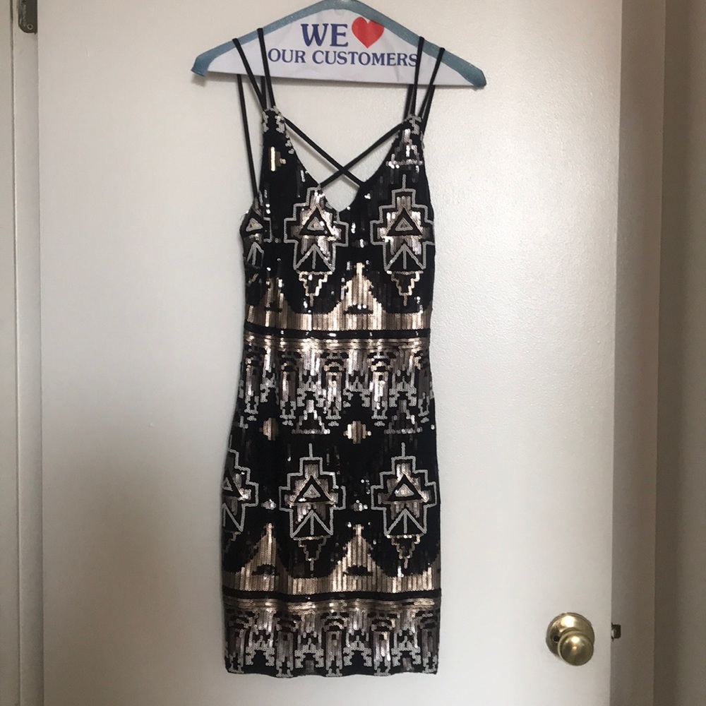 Aztec Patterned Sequined Party Dress